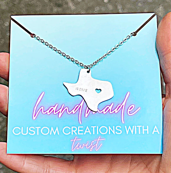 Wholesale | 5 PCs | Handstamped HOME Silver Stainless Steel Texas Necklace