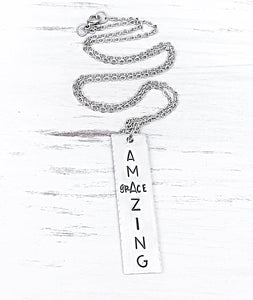 Amazing Grace Cross Hand Stamped Necklace