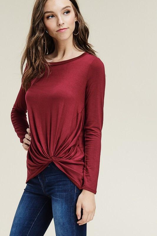 Solid Long Sleeves Top With Twisted Front - Lasting Impressions CT