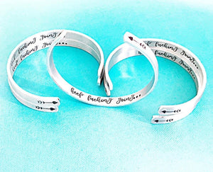 Keep Fucking Going Bracelet - Silver Cuff Bracelet - True Crime Gift - Motivational Cuff Bracelet