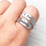I am Enough Handstamped Wrap Ring