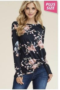 Long Sleeve Floral Top With Twisted Front Knot - Lasting Impressions CT