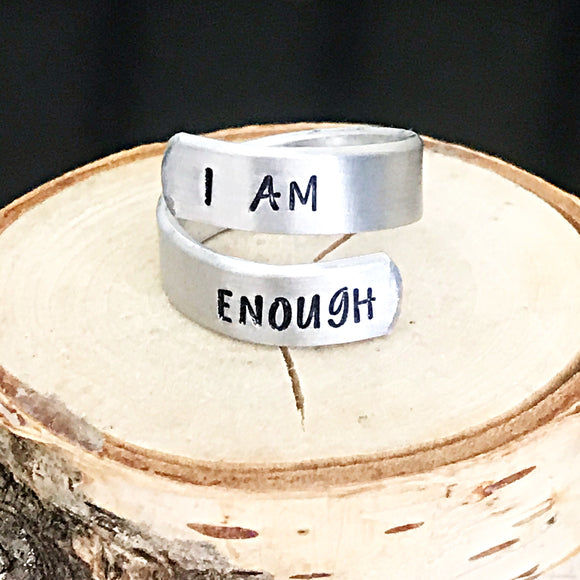 I am Enough Handstamped Wrap Ring
