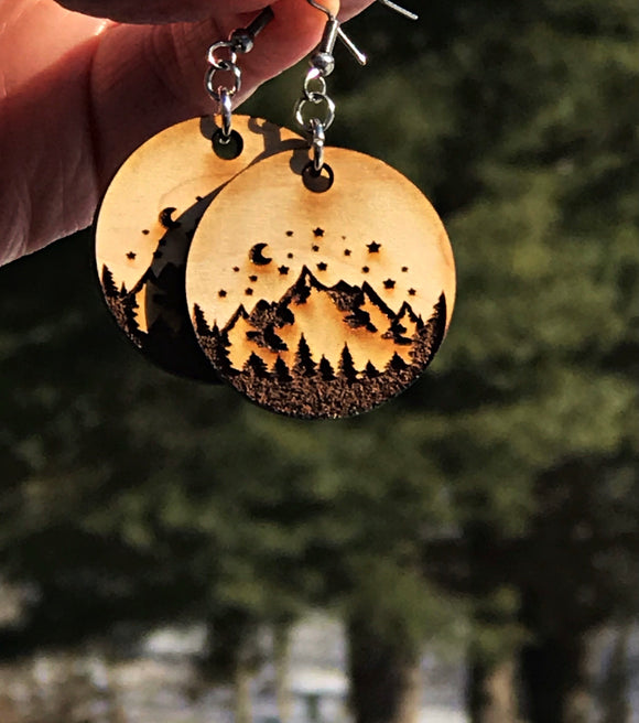 Wholesale | 1 pair | Clear Acrylic or White Birch Wood Mountain Earrings