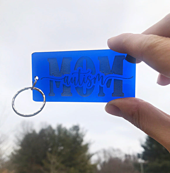 Blue Acrylic Autism Mom Keychain
