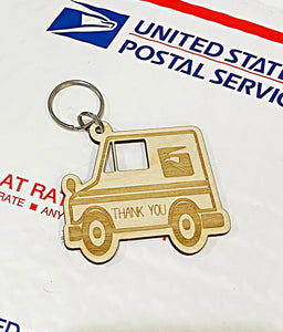 Thank you postal workers wood keychain