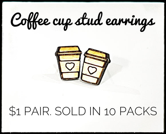 Wholesale | 10 PAIRS | wood coffee cup stud earrings