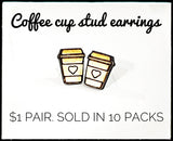 Wholesale | 10 PAIRS | wood coffee cup stud earrings