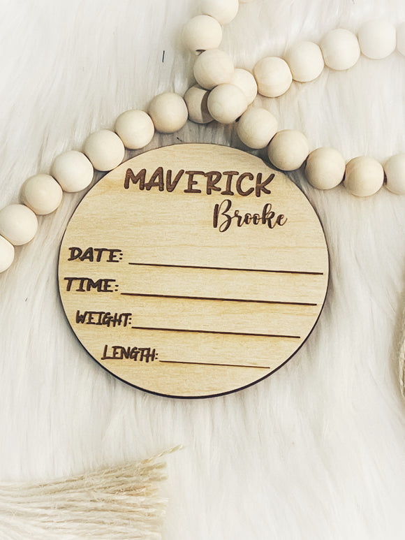 Wholesale | 4” Wood Baby Name Birth Stats Marker Disk