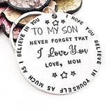 To My Son Hand Stamped Personalized Keychain for Son From Mom - Lasting Impressions CT