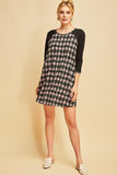 Houndstooth Dress With Contrast Sleeves - Lasting Impressions CT