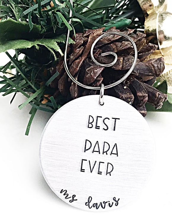 Paraprofessional Gift, Para Gift, Teacher Gift, Personalized Teacher Ornament, Christmas Ornament for Teacher, Ornament for Para, Handstamped Custom Ornament - Lasting Impressions CT