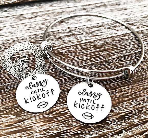 Classy Before Kickoff - Hand stamped Football Themed Jewelry Gifts - Lasting Impressions CT