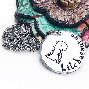 Bitchasaurus Necklace Hand Stamped Dinosaur for Mom - Lasting Impressions CT