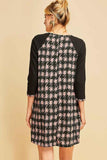 Houndstooth Dress With Contrast Sleeves - Lasting Impressions CT