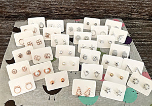 WHOLESALE | Sets of 10s | Earring Card Studs CARDED ON PLAIN WHITE