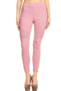 Solid High Waisted Moto Leggings Pants - Lasting Impressions CT