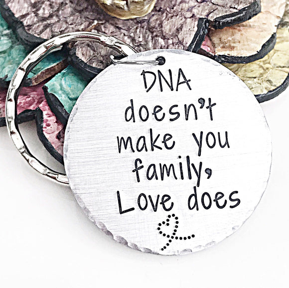 Step Parent Hand Stamped DNA Keychain with Name Disks, Stepfather Gift, Stepdad Keychain - Lasting Impressions CT
