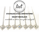 Stainless Steel Birthstone Heart with Two Stamped Names and Stones - Available in Gold, Rose Gold, and Silver - Lasting Impressions CT